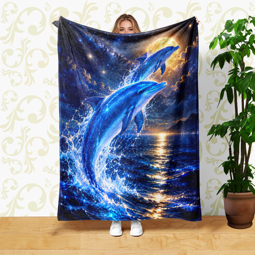 Blue dolphins moonlit - blue,